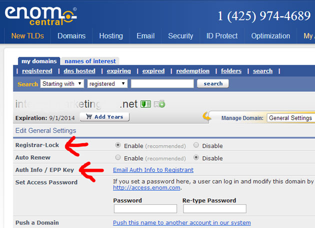 Domain Lock & EPP Key